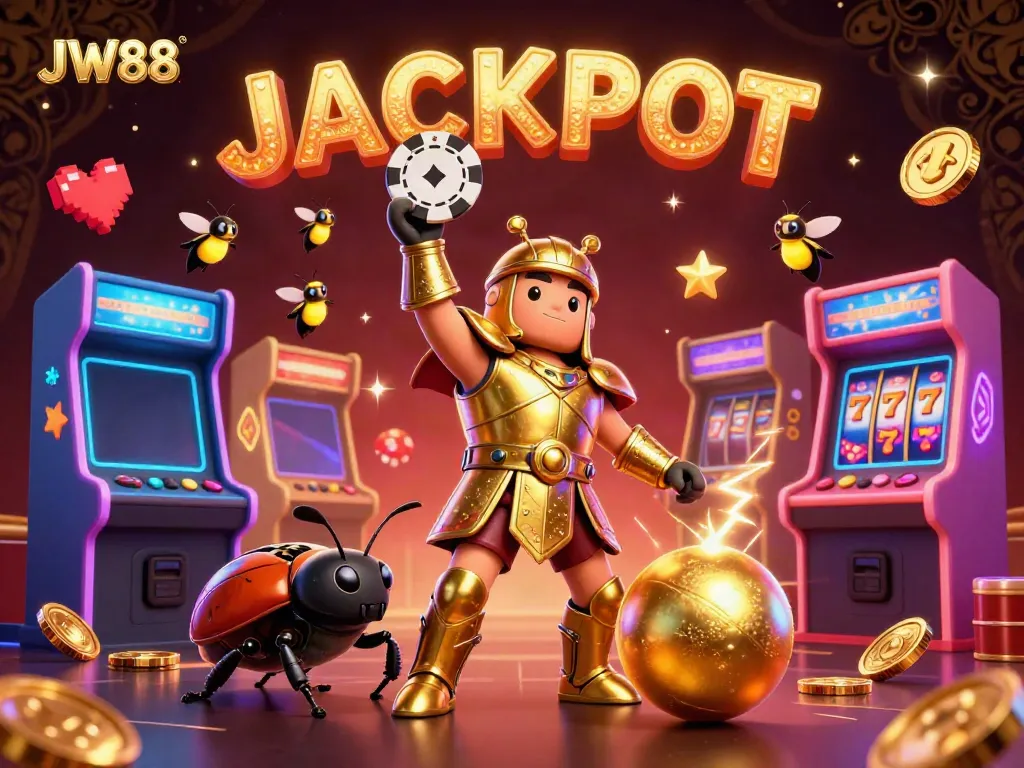 JW88 shines as the center of attention in this vibrant, dynamic 3D casino scene.