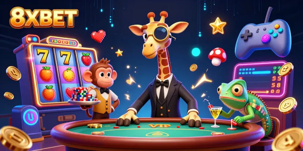 Join the excitement at 8XBET with this vibrant casino scene showcasing high-stakes gaming.