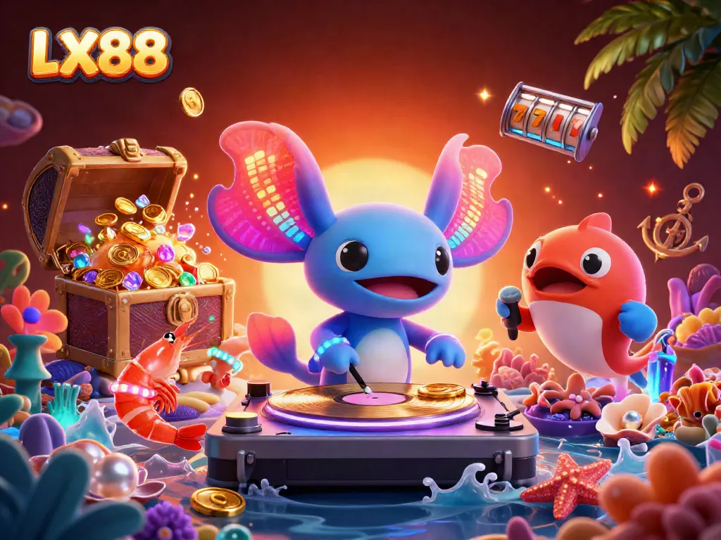 Experience the vibrant excitement of LX88's gaming universe with lively characters and dynamic casino elements