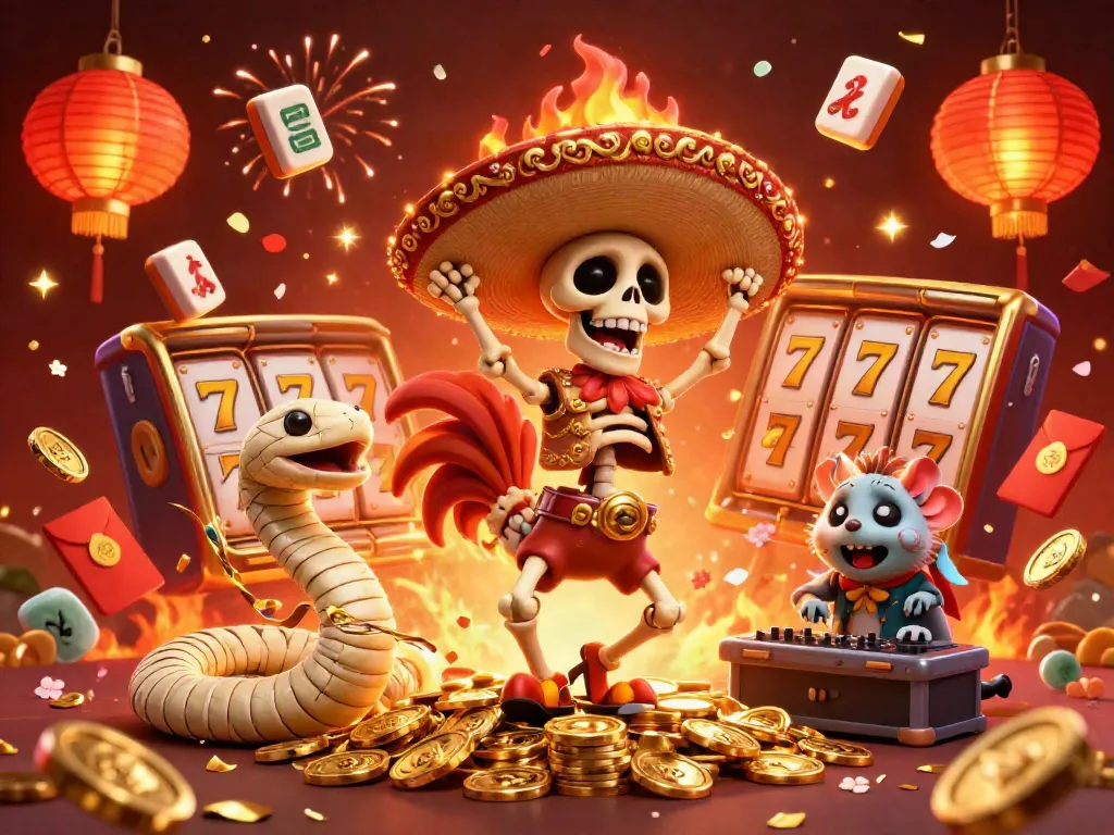 Hitclub features a lively scene with a mariachi rooster and vibrant casino elements celebrating winnings.