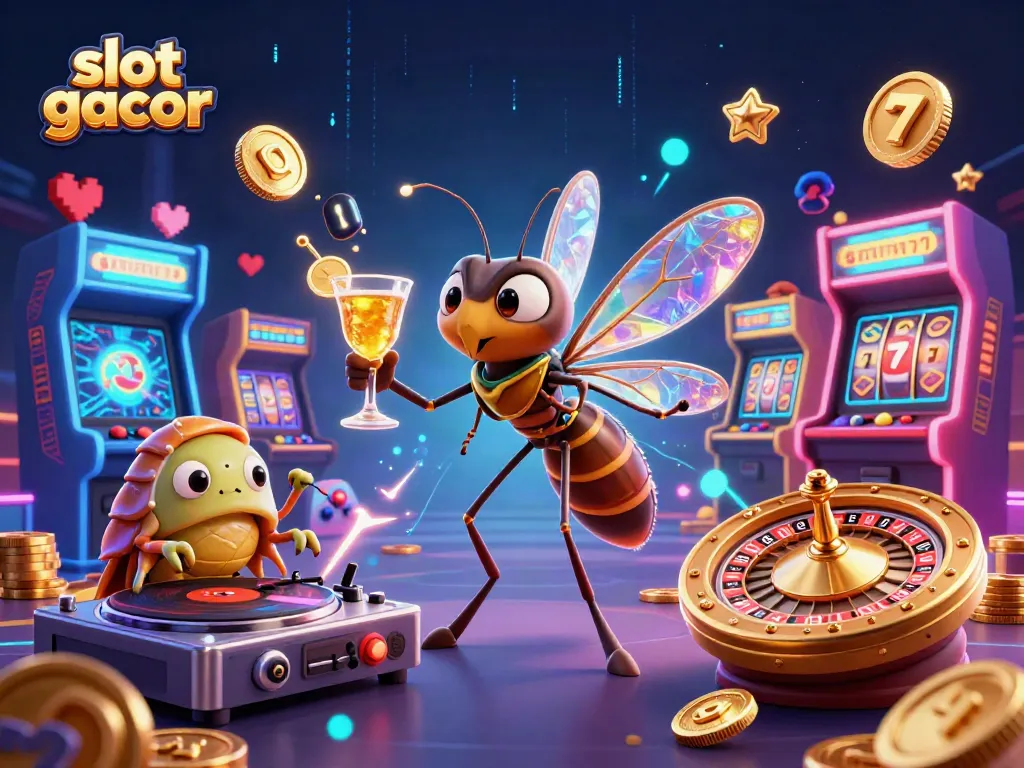 Engage with slot gacor-themed gaming action featuring lively characters and casino elements.
