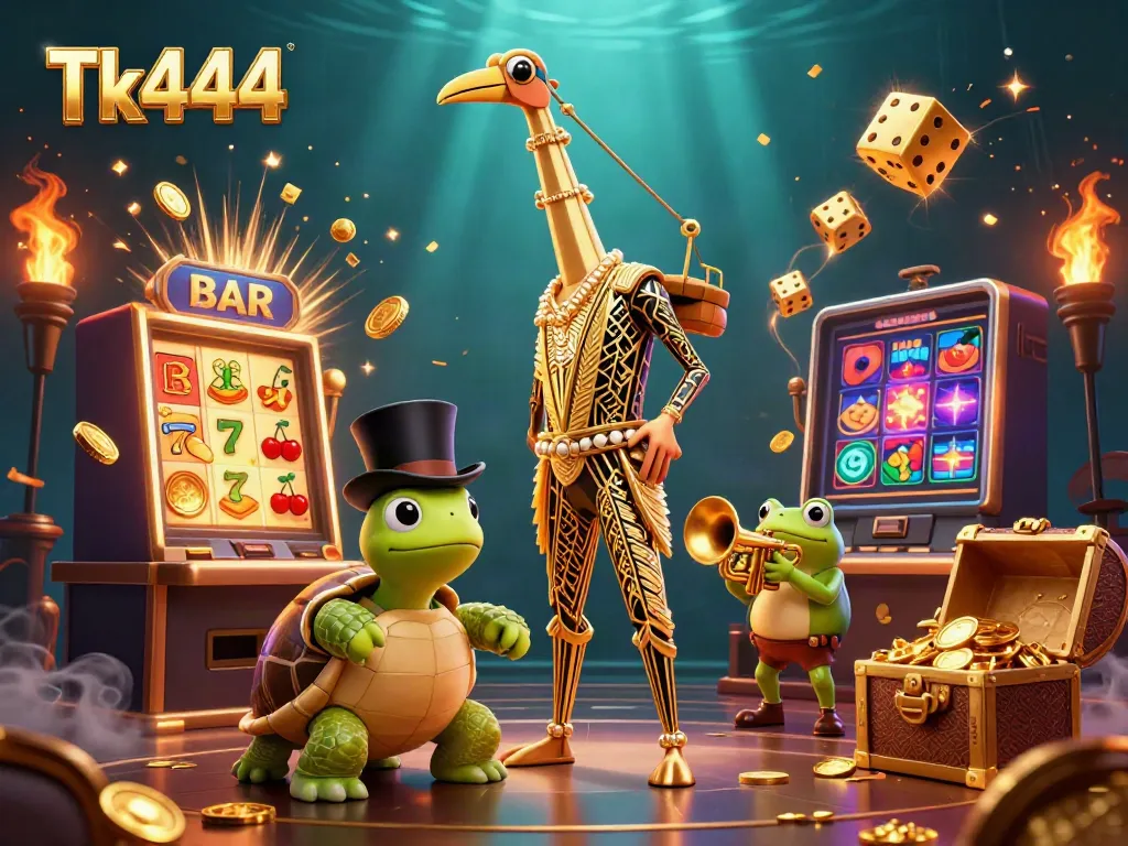 Experience thrilling fun at TK444 with vibrant casino characters and lively gaming elements.