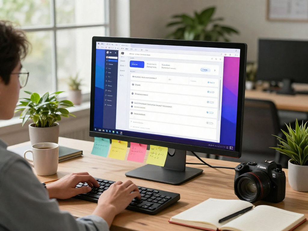 Professionals using 搜狗输入法 in a modern office workspace with computer screens showing input features and suggestions.