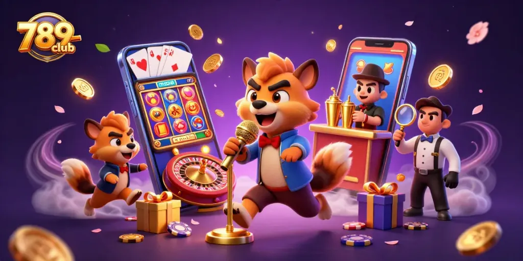 Experience the fun at 789club with hyenas celebrating gaming excitement in a colorful casino.