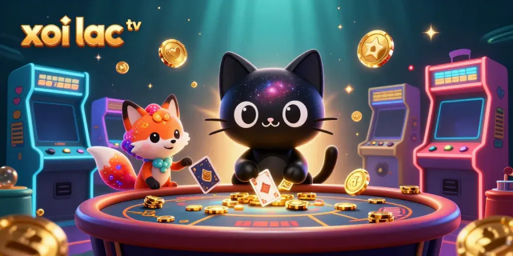 Experience thrilling gameplay with xoi lac tv, featuring vibrant characters at a cosmic casino.