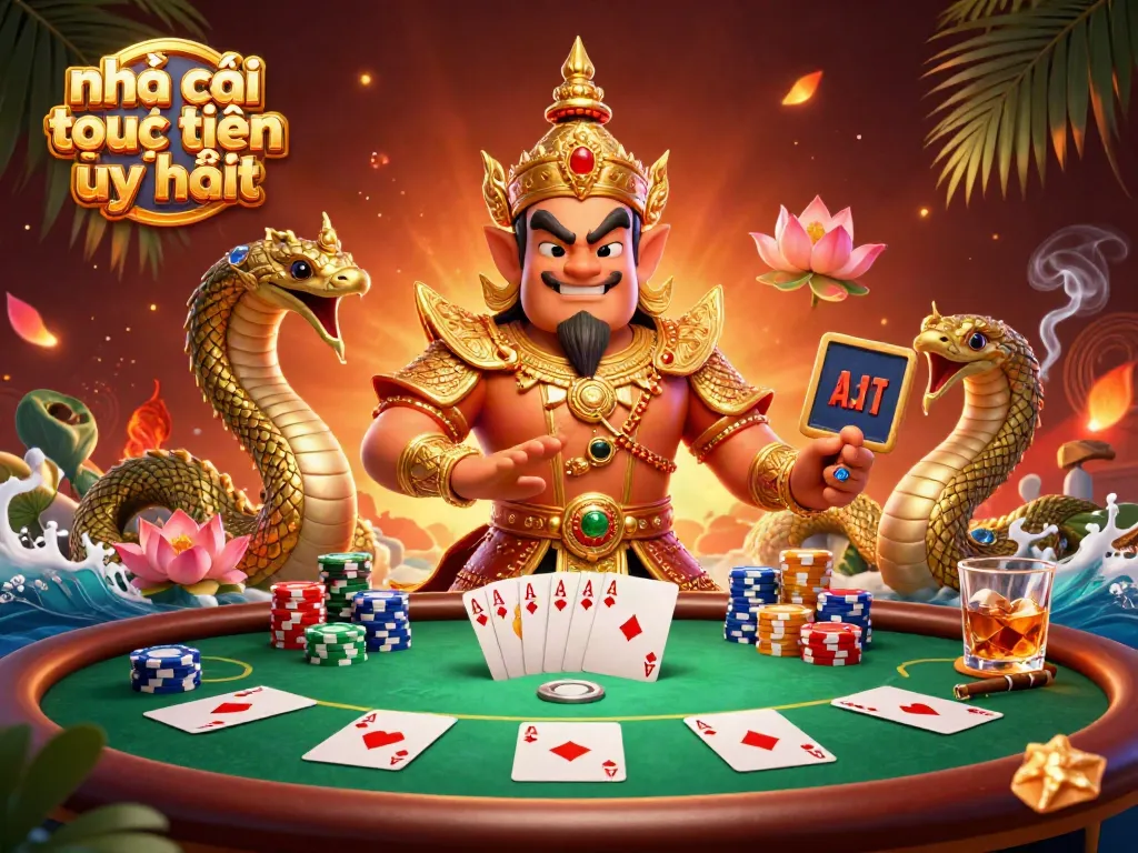 Engage with the vibrant world of nhà cái trực tuyến uy tín, featuring 3D characters and dynamic poker elements.