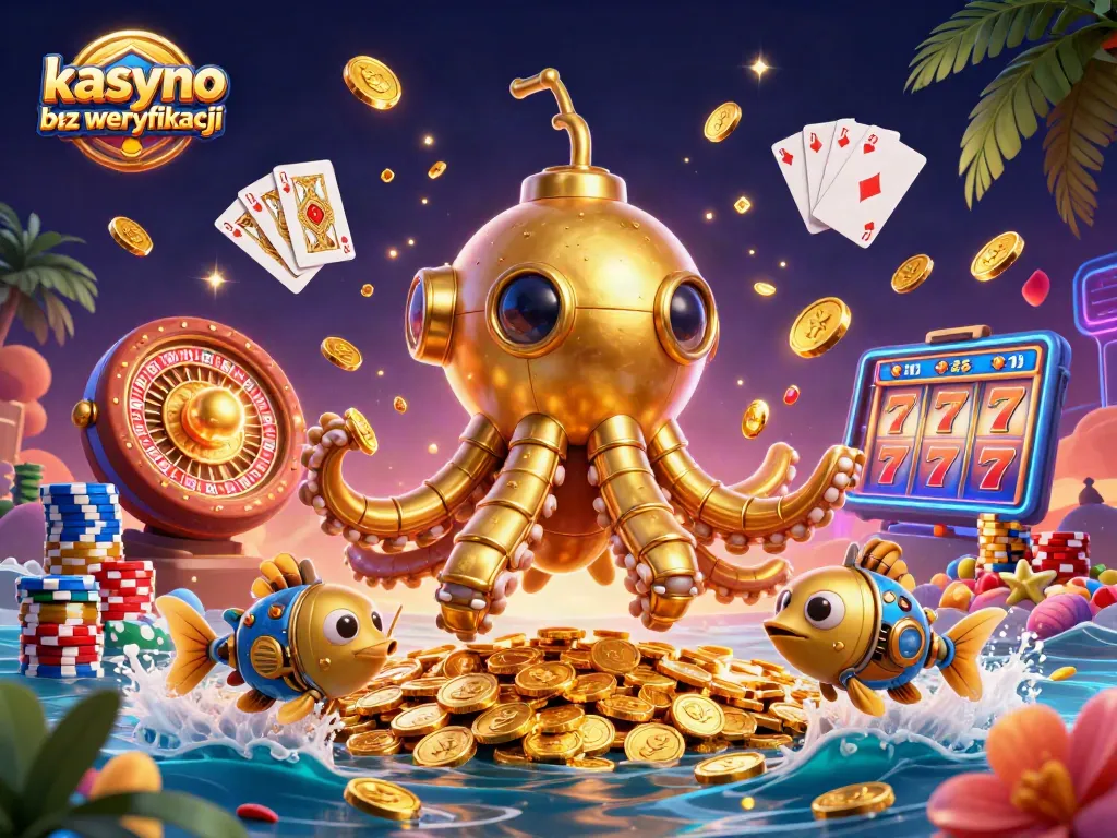 Experience kasyno wypłata bez weryfikacji with vibrant 3D casino-themed illustration featuring a golden kraken amidst coins.
