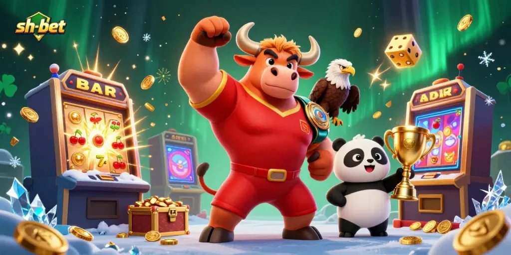 Experience thrilling wins at sh-bet with vibrant jackpot scenes, mascots, and rich game elements.
