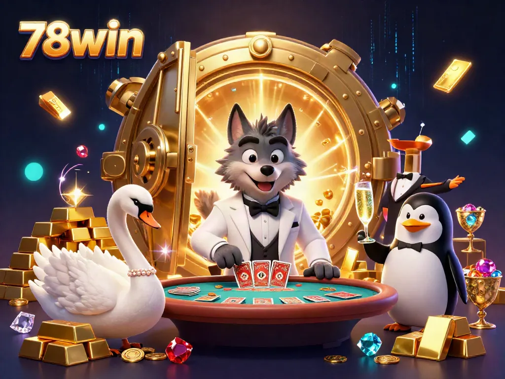 Engage in thrilling baccarat with 78win, enjoying vibrant casino characters and treasure!