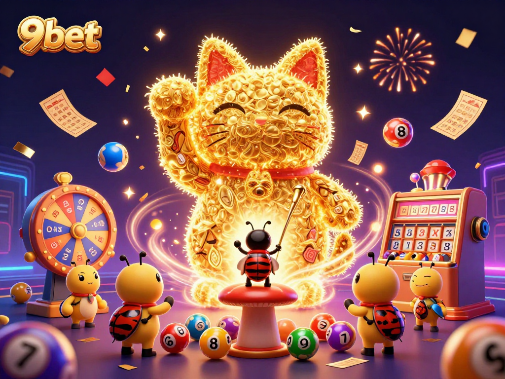 Engage with the exciting world of 9bet as vibrant lottery elements and a lucky cat bring luck to your gameplay.