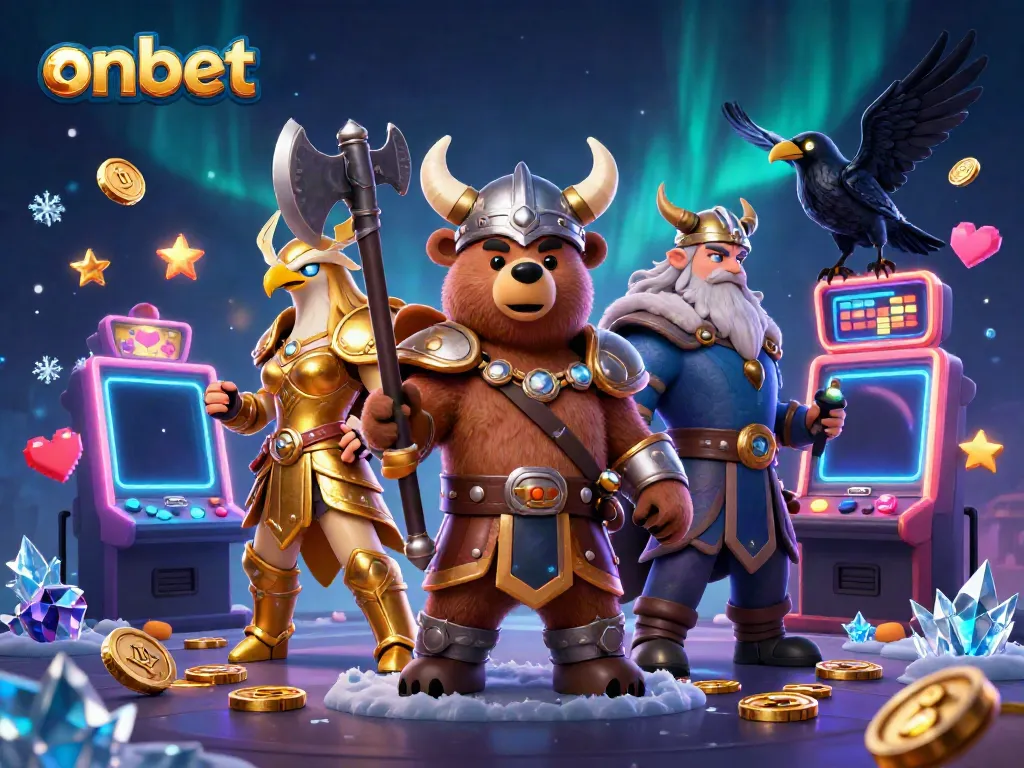 Engage in thrilling gameplay with onbet's vibrant 3D casino scene featuring Viking and Valkyrie characters.