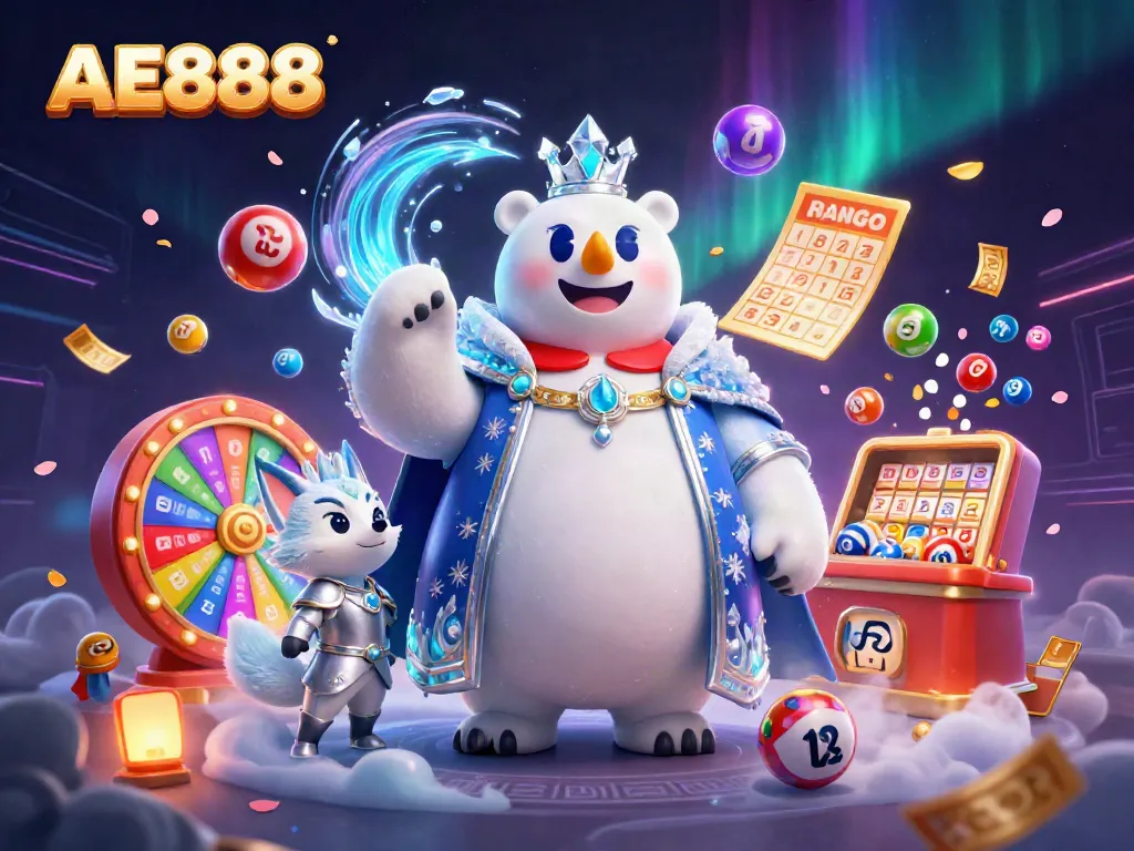 Experience the thrilling gameplay of AE888 with colorful lottery elements and a captivating icy theme.