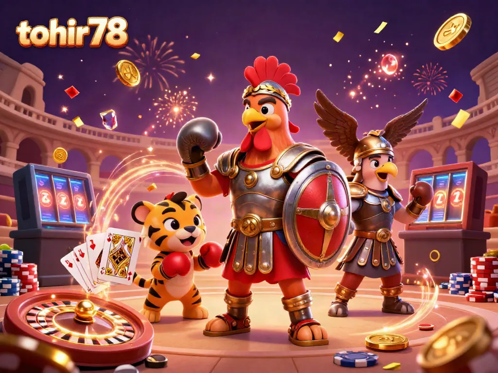 Experience thrilling gaming adventures with tohir78, featuring a vibrant 3D casino battle scene.
