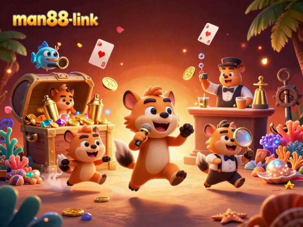 Experience the thrilling comedy of man88-link with hyenas at a vibrant casino setting filled with gems.