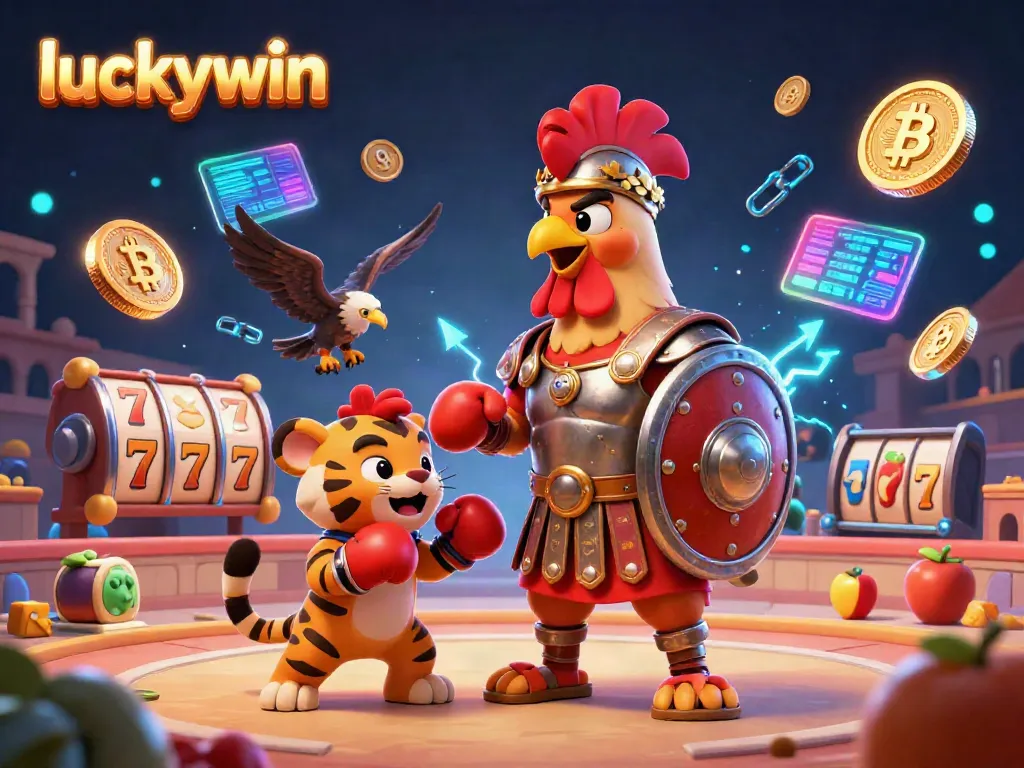 Experience thrilling action in Luckywin's dynamic casino with characters and vibrant gaming elements.