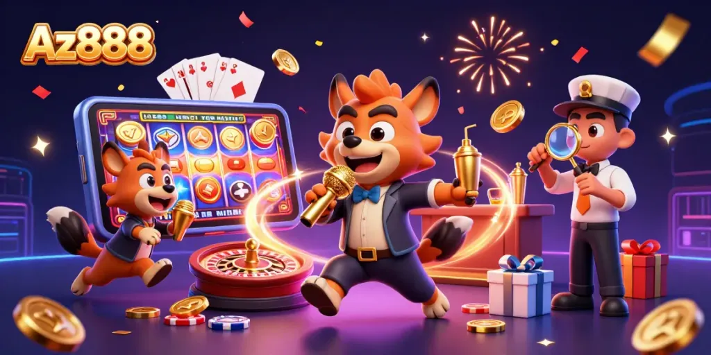 Az888 hyenas enjoying a lively casino club scene with dynamic gambling elements