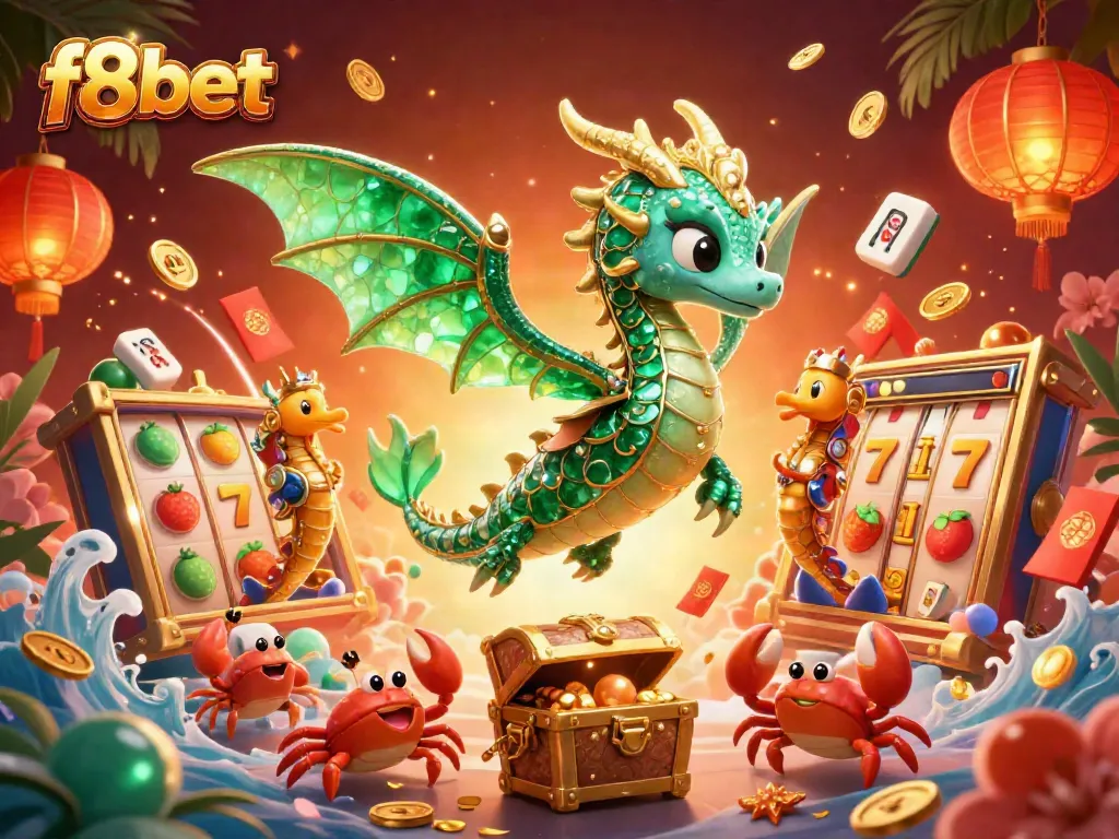 Experience the vibrant world of f8bet with a 3D illustration highlighting a sea dragon and lively casino elements.