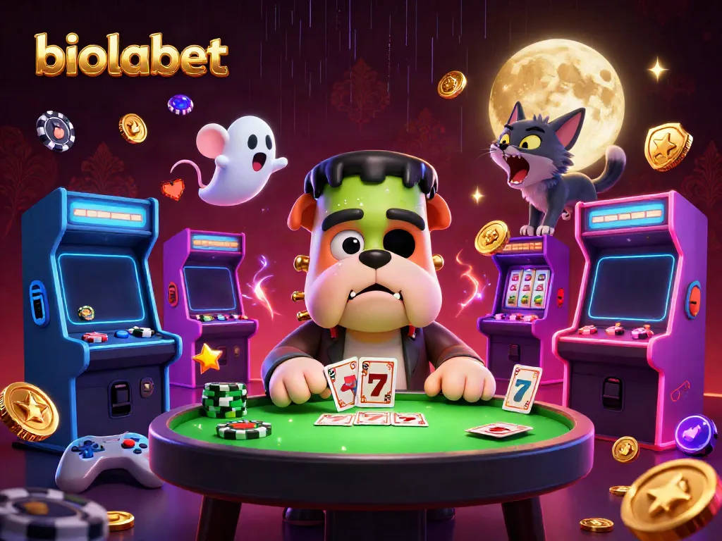 Engage with biolabet's thrilling casino atmosphere featuring a lively 3D gambling scene.