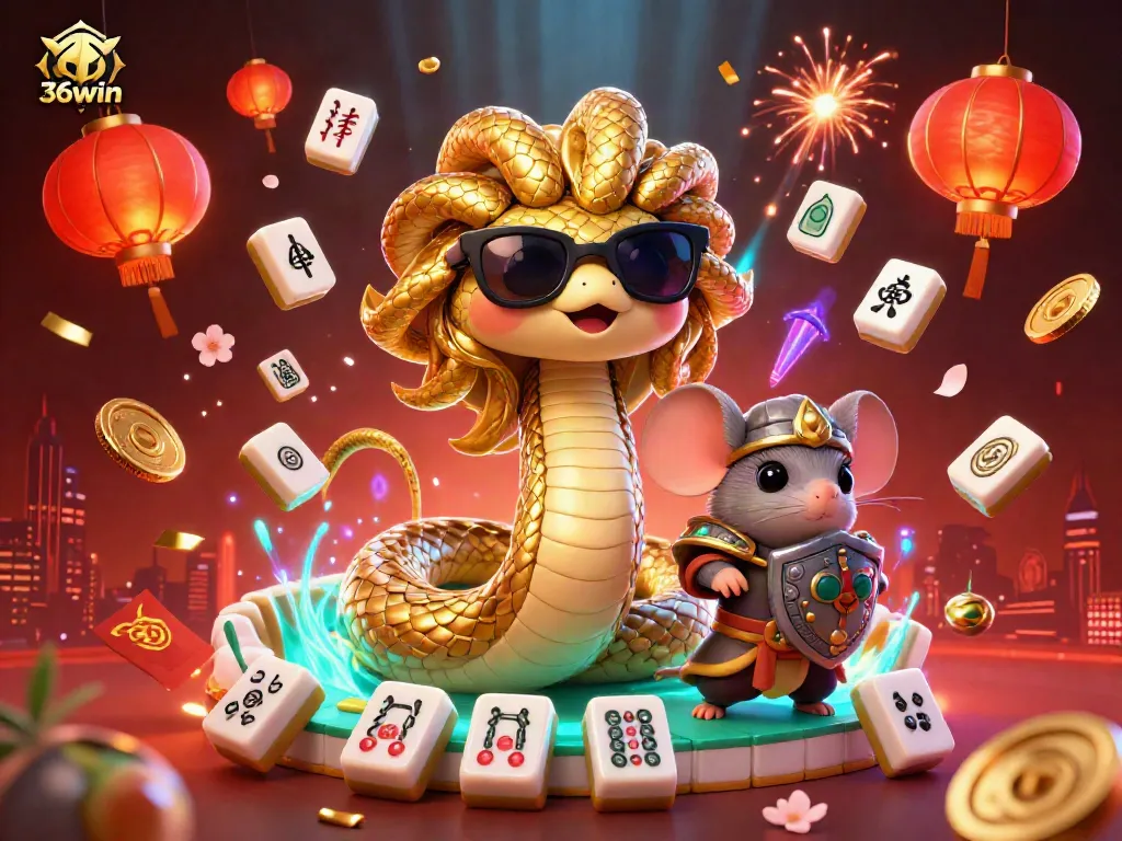 Engage with 36win's thrilling gaming universe featuring a charming Medusa and warriors amidst vibrant casino elements.