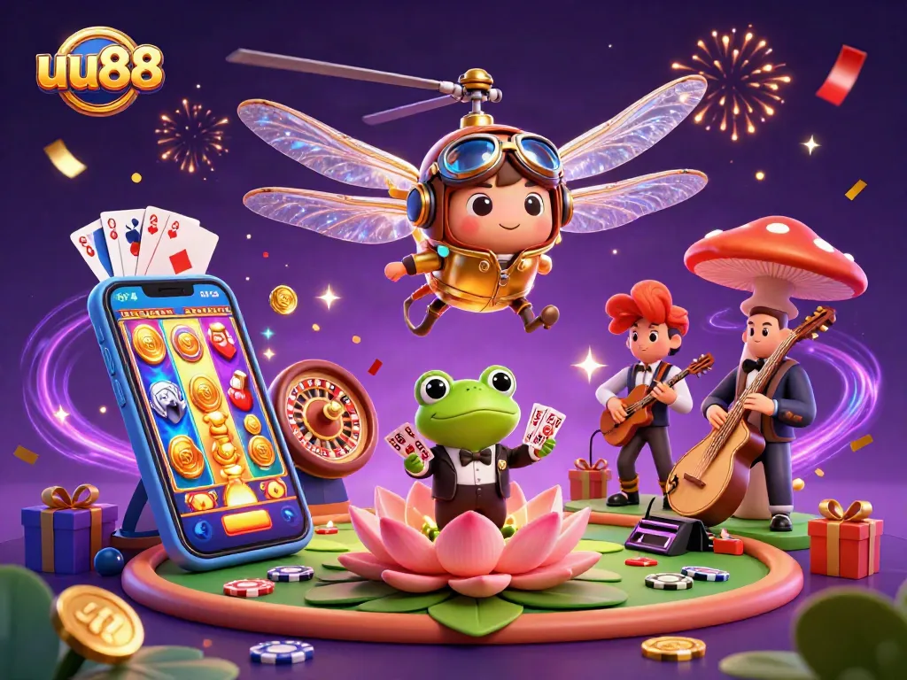 Join the thrilling excitement at uu88, featuring card games and slot machine adventures amidst vibrant casino festivities.