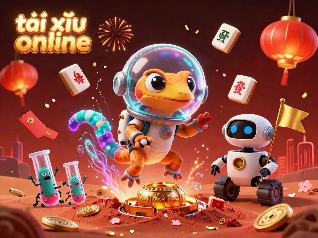 Experience the thrill of tài xỉu online with a vibrant Martian casino illustration featuring dynamic elements and glowing effects.