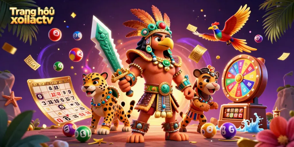 Experience the thrilling world of Trang chủ xoilactv with vibrant lottery elements and character action.