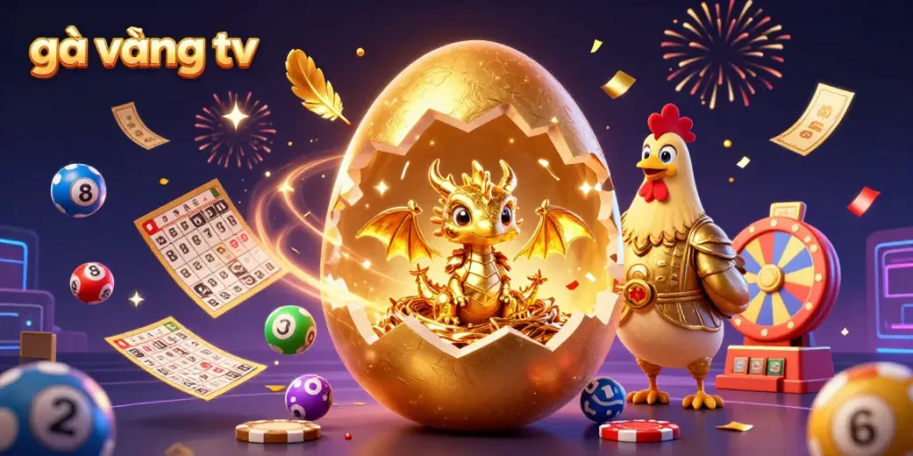 Experience gà vàng tv with golden dragon and poker chips amidst dynamic gaming elements.