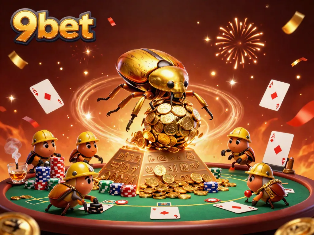 Engage with the winning excitement at 9bet's live casino featuring golden beetles and vibrant gaming elements.