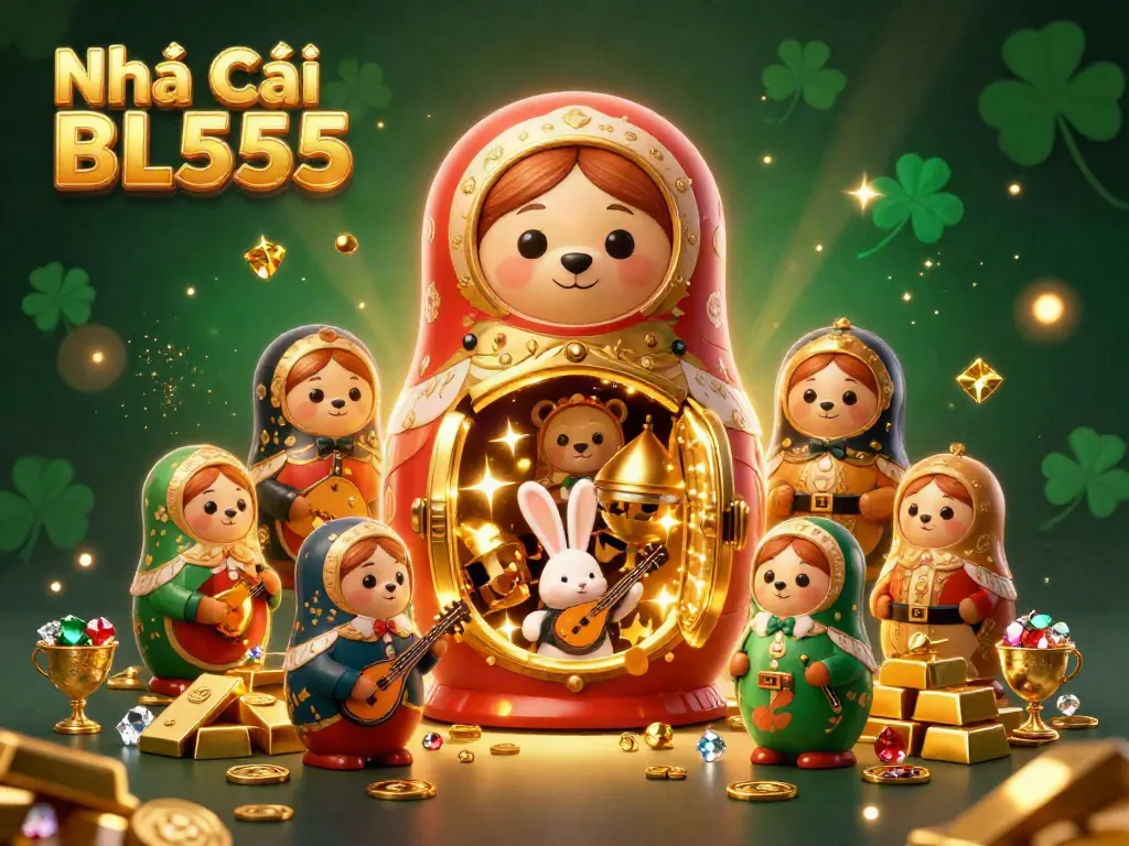 Engage with Nhà cái BL555 and explore a vibrant casino scene filled with animated characters, treasures, and games.