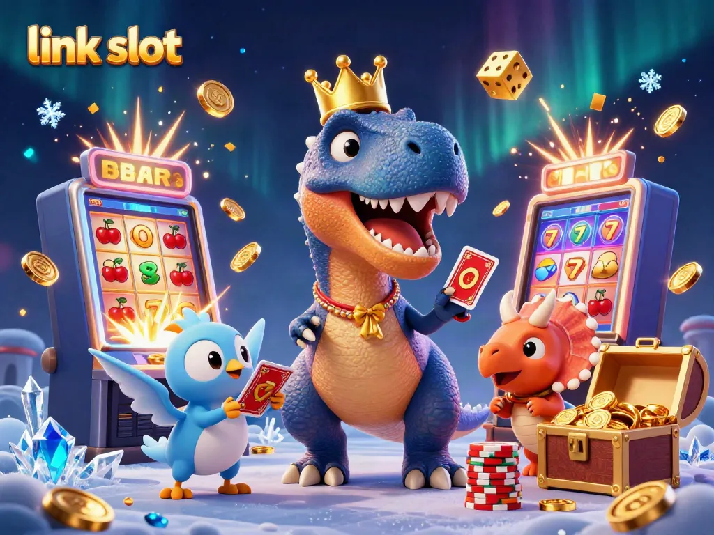 Engage in thrilling action with link slot, featuring animated characters and dynamic slot machine scenes.