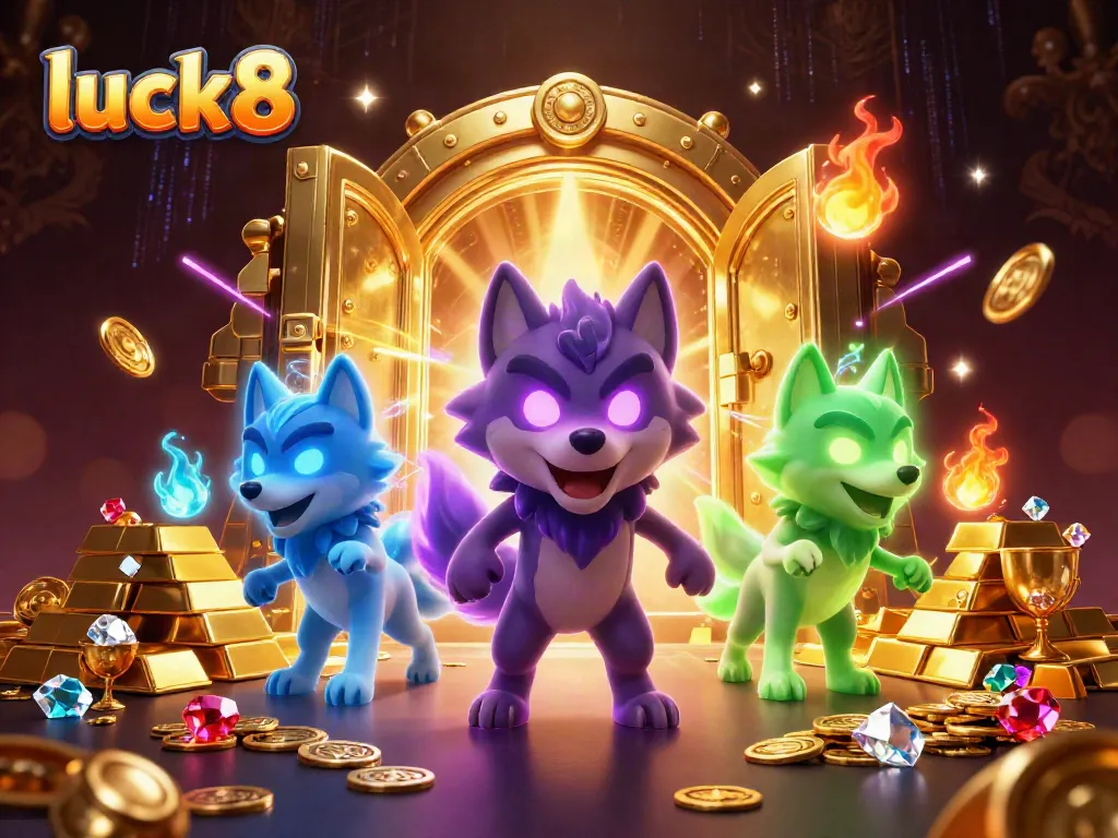 Engage with luck8's immersive gaming experience featuring ghostly wolf elements and treasures.