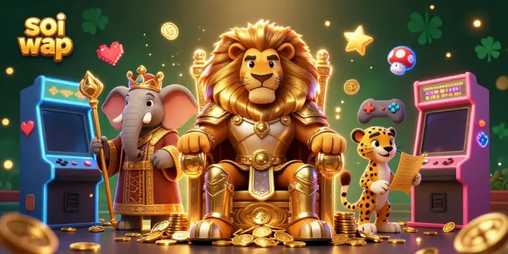 Engage in gambling with soi cầu wap as the lion king presides over a vibrant casino world.