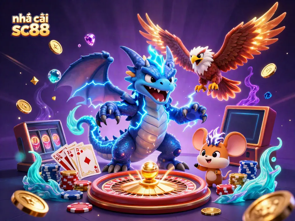 Experience thrilling gaming moments at nhà cái sc88 with vibrant casino elements and dynamic characters.