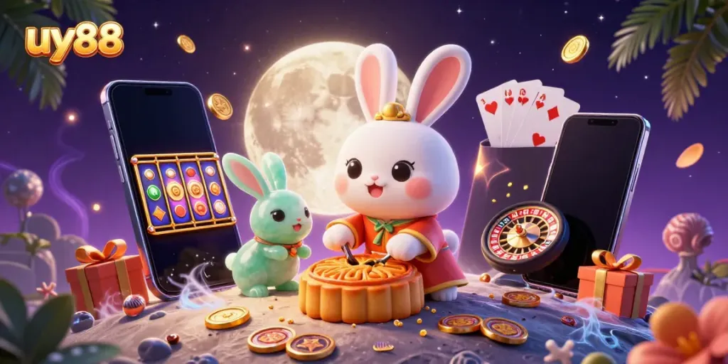 Play poker and win with uy88 as the moon rabbit cracks open golden mooncakes to reveal chips inside.