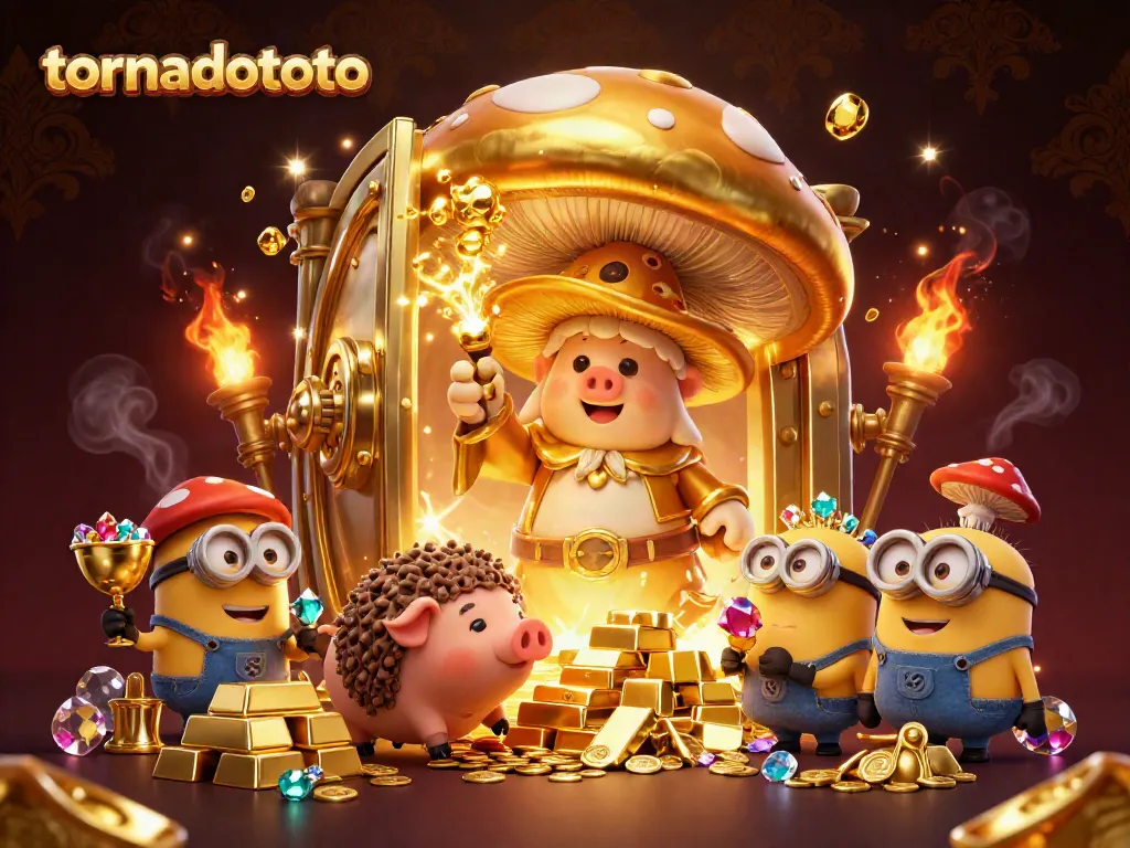 Experience the magic of tornadototo with a golden wizard and treasures in this vibrant casino scene.
