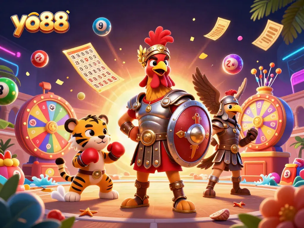 Win big with yo88 in a dynamic and vibrant 3D casino illustration.