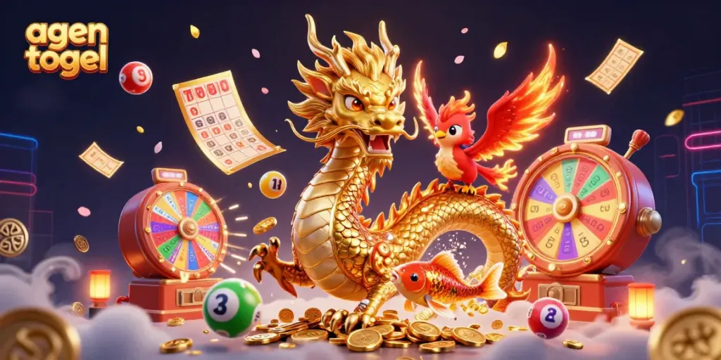 Menangkan agen togel dengan ilustrasi naga dan phoenix dalam dunia lotere yang berwarna-warni.