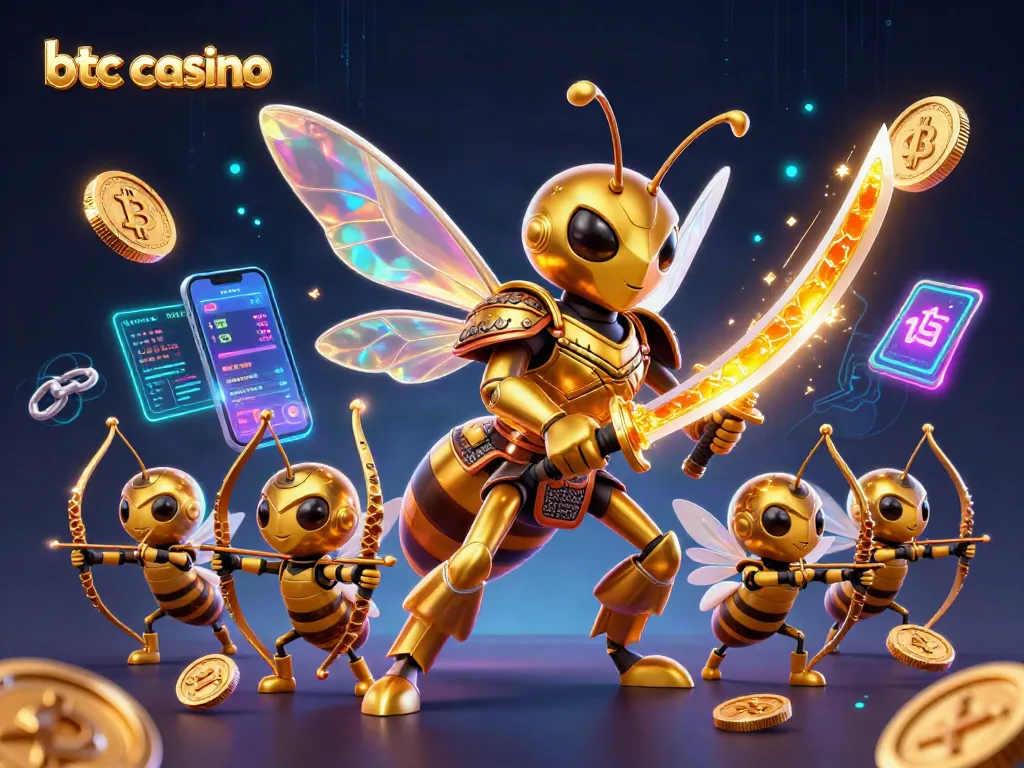 Experience the excitement of btc casino with a vibrant 3D illustration featuring dynamic crypto elements and characters.