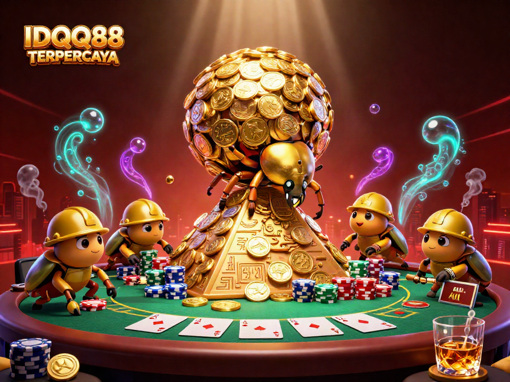 IDQQ88 TERPERCAYA showcases a dynamic casino scene with beetles engaging in gaming activities
