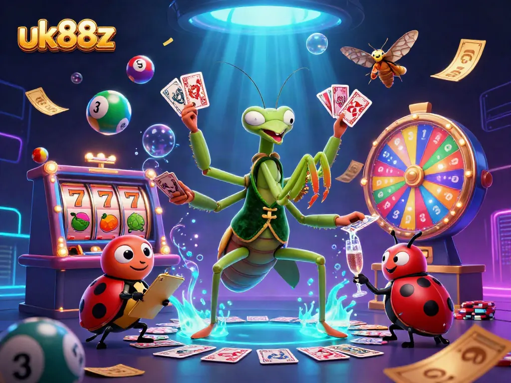 Engage in the excitement of uk88z with a vibrant 3D casino scene featuring dynamic gaming elements.
