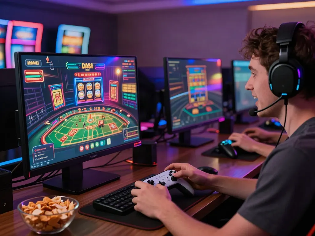 Dynamic DA88 online gaming setup with sports betting and casino visuals.