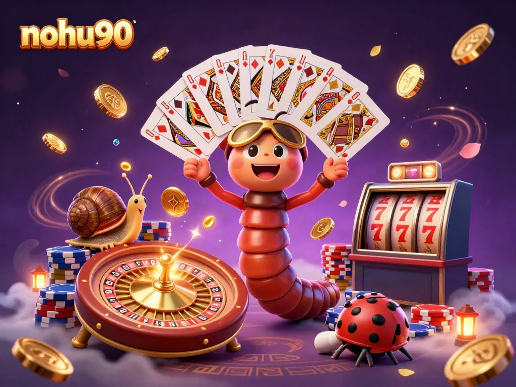 Engage in thrilling casino experiences with nohu90’s vibrant 3D cartoon illustration featuring dealers and games.