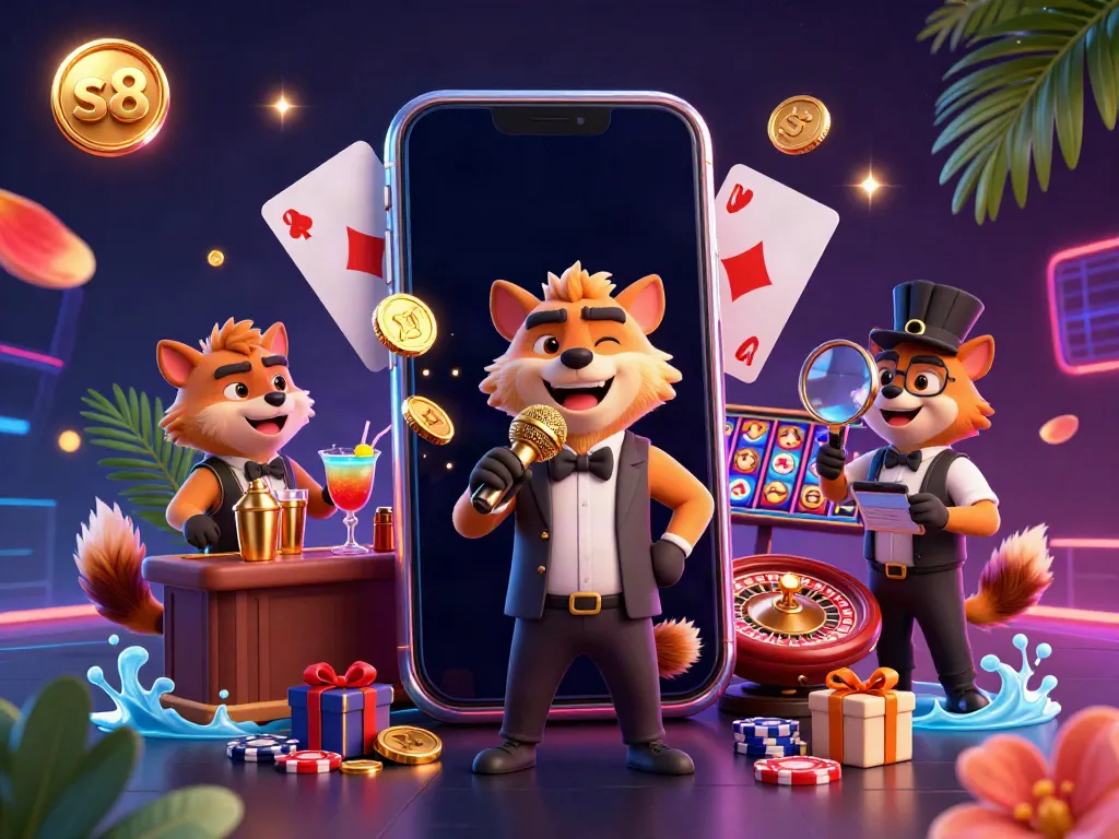Experience excitement at the s8 comedy casino club with hyenas entertaining guests amidst vibrant slot games.