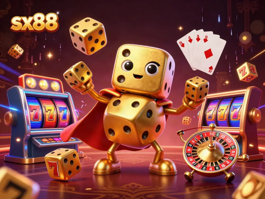 Experience thrilling wins with sx88 in this energizing casino-inspired illustration featuring vibrant slot elements.