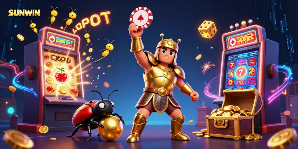 Lift the SUNWIN jackpot with exciting casino gameplay, featuring animated characters and vibrant symbols.