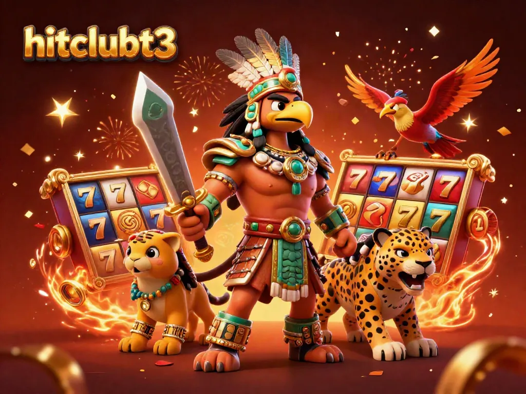 Animate thrilling slots play at hitclubt3 with warrior characters and vibrant casino symbols.
