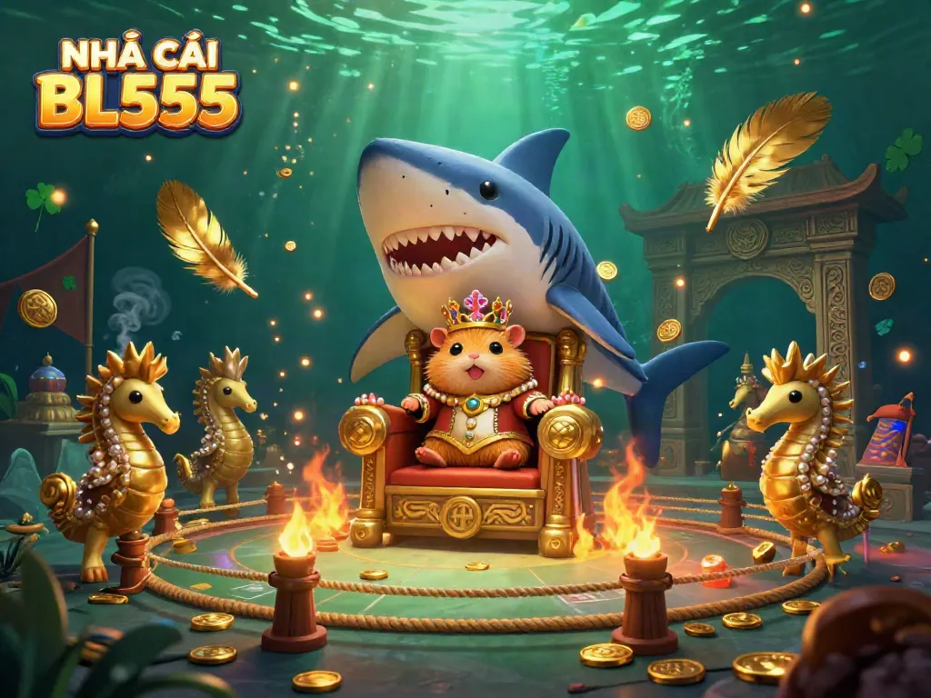 Win big at NHÀ CÁI BL555 with golden hamster king ruling over a vibrant underwater casino scene.