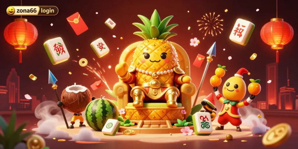 Experience supercharged gaming at zona66 login with vibrant characters, floating tiles, and festive elements.