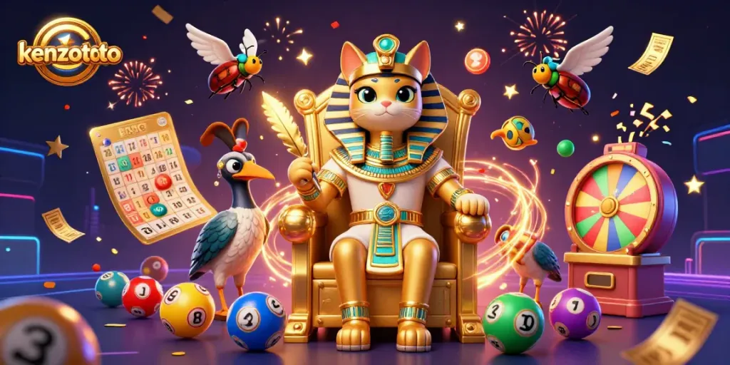 Experience excitement at KENZOTOTO with a vibrant scene of games, lottery, and festive elements.