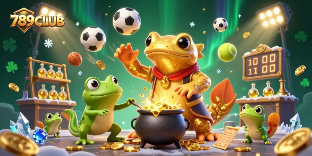 Bet on 789CLUB with dynamic sports and casino elements in a rich, playful 3D scene.